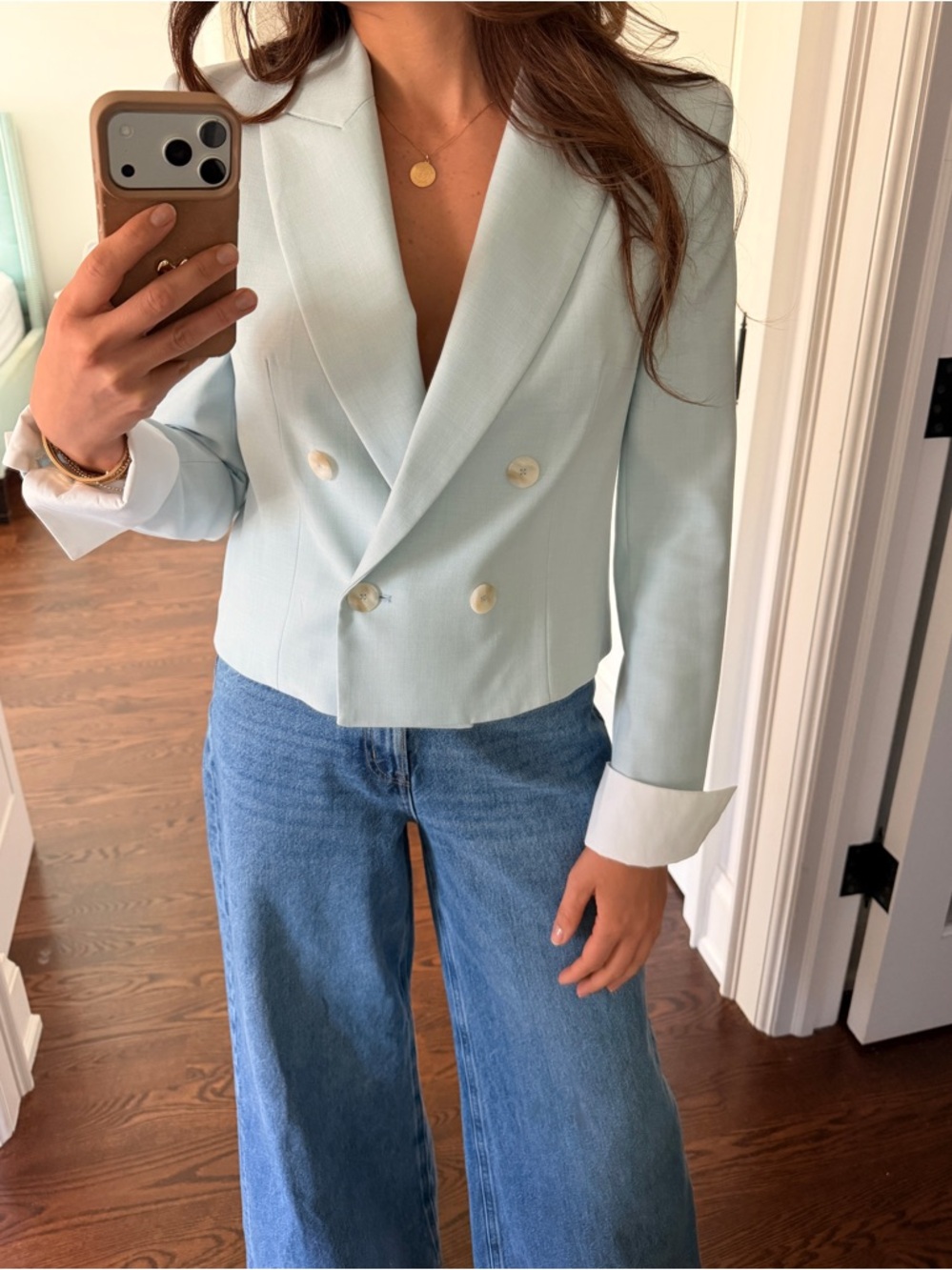 Zara Cropped Double-Breasted Blazer - Pale Blue - Picture 7 of 15